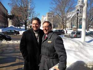 State representative candidate Mark Lauretano, right, with gubernatorial candidate Joe Visconti Feb. 21 in Torrington.